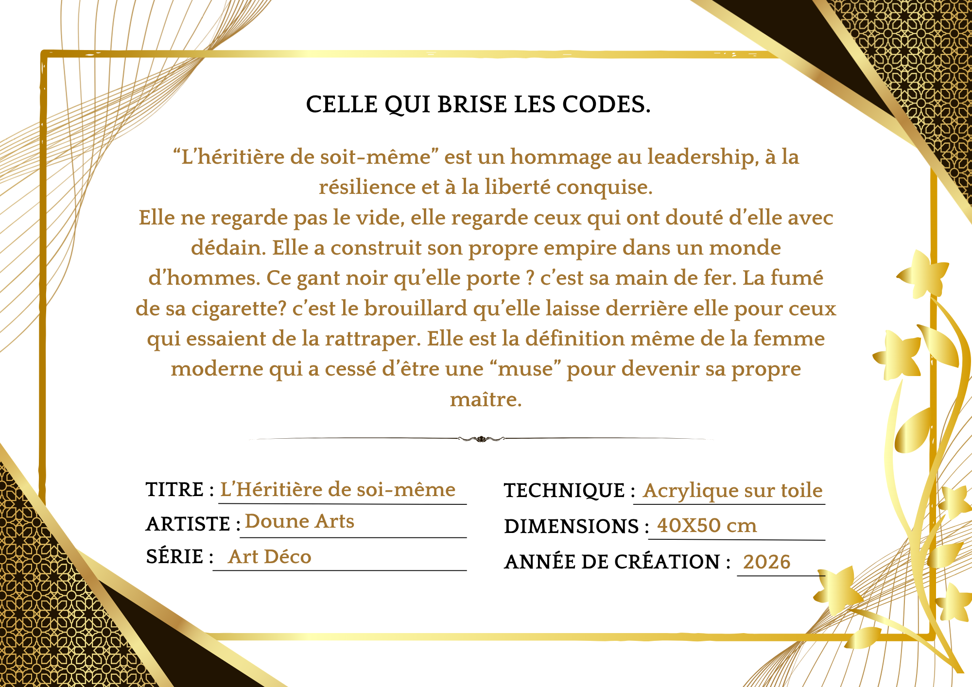 Peinture Art déco "L'héritière de soi-même" (Vendu) – Image 6