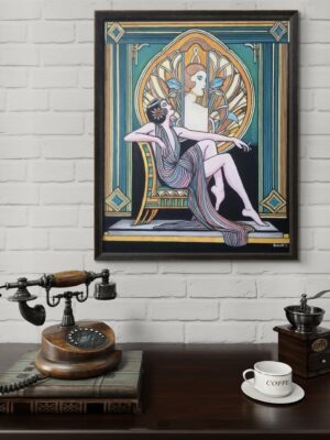 Peinture portrait féminin de style art déco