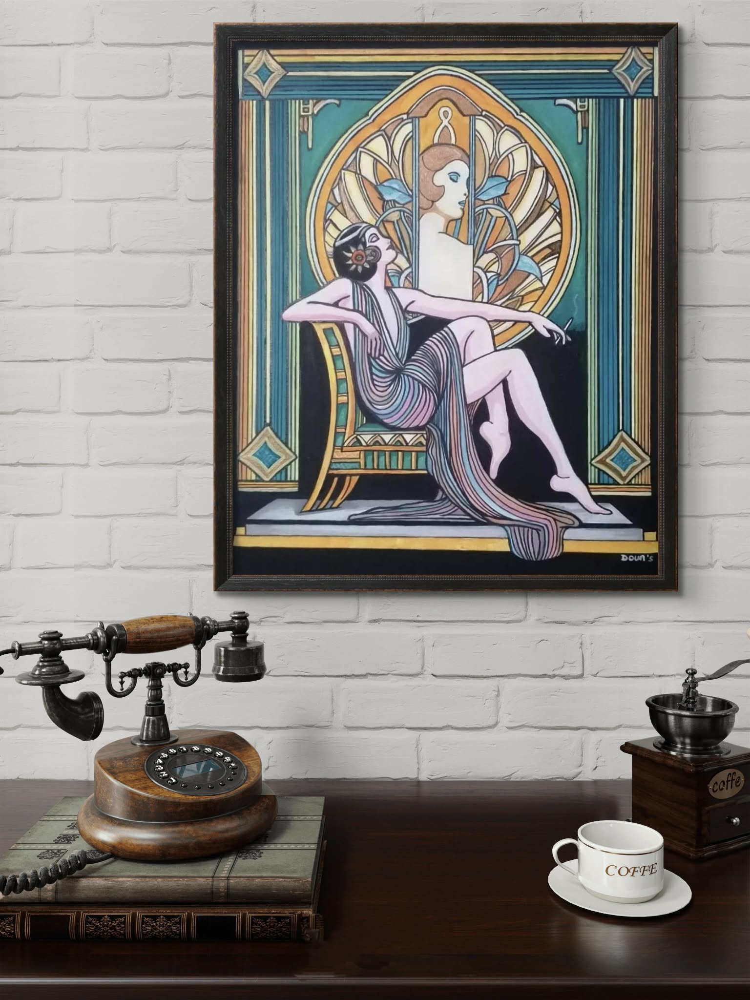 Peinture portrait féminin de style art déco