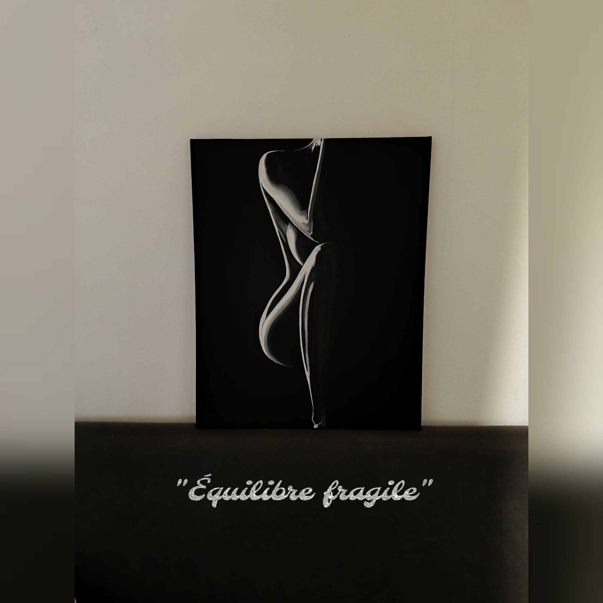 Peinture à double lecture "l'équilibre fragile" et "le Silence des courbes"