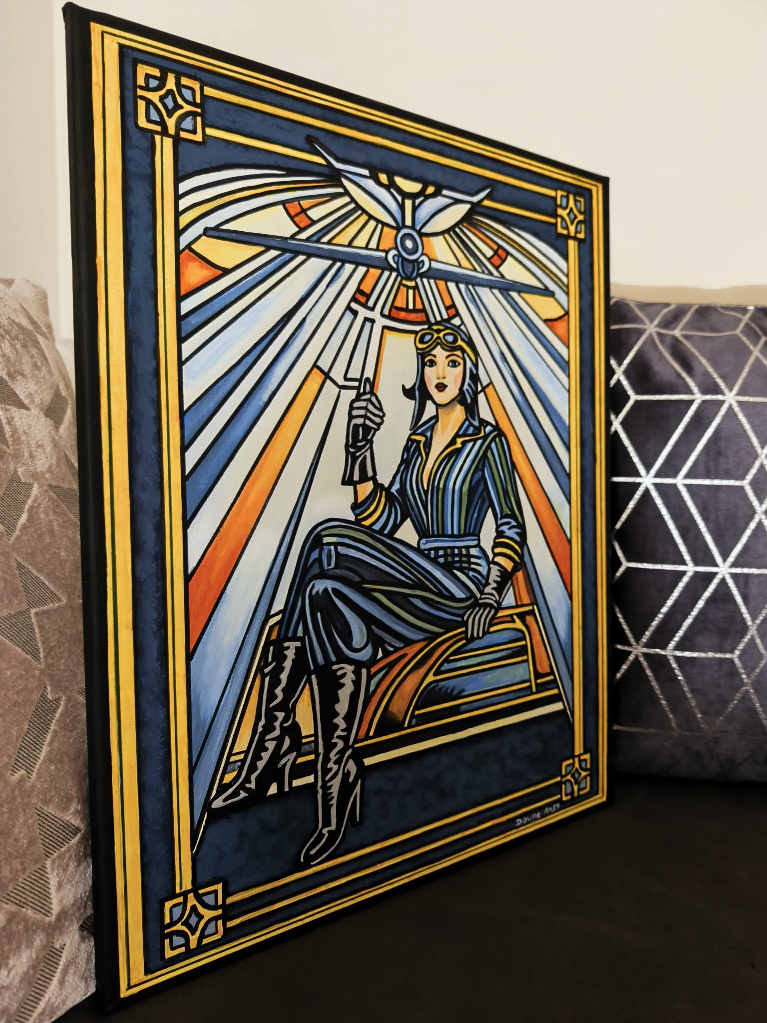 Peinture art déco "L'Aviatrice-l'envol" – Image 4