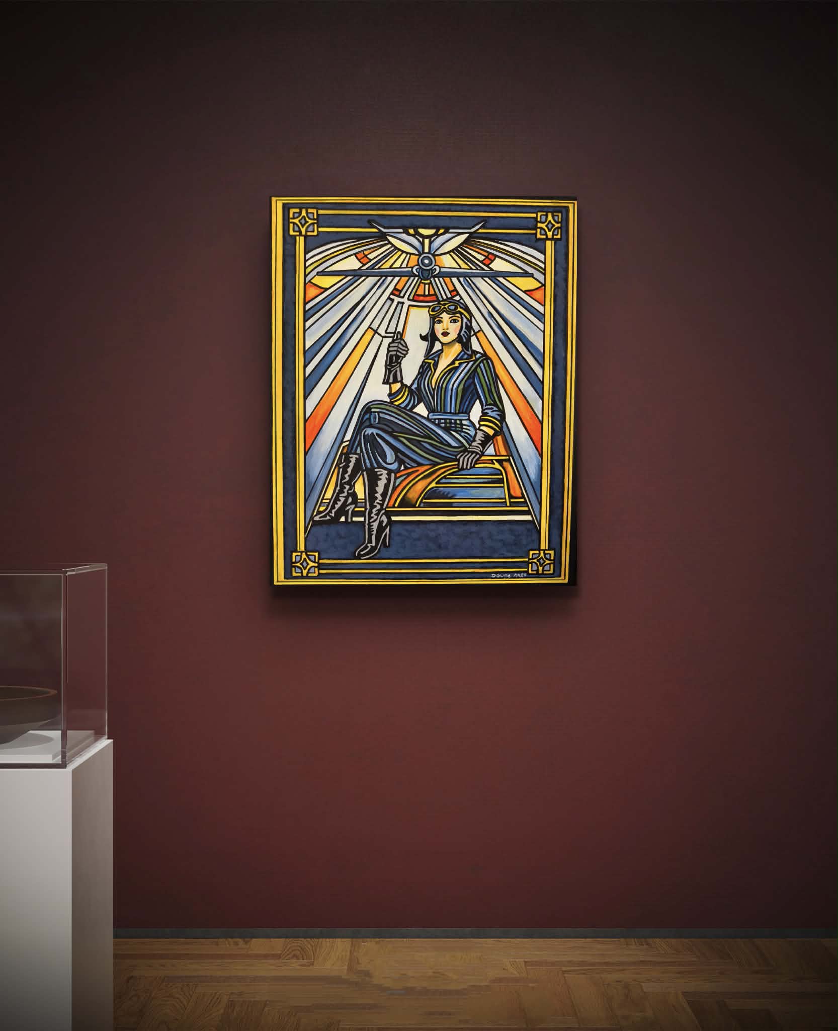 Peinture art déco "L'Aviatrice-l'envol"